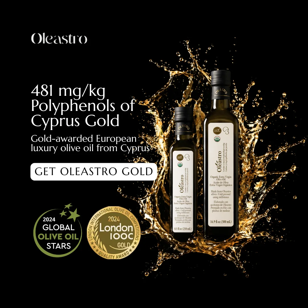 Square Oleastro campaign advertisement using a liquid-gold visual