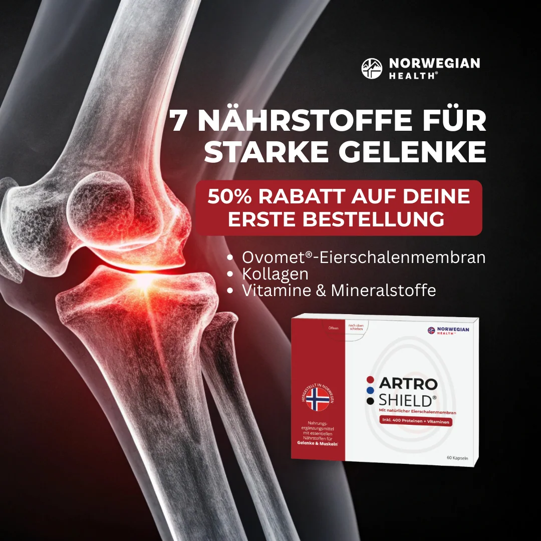 ArtroShield campaign image pairing a knee visual with product pack and introductory offer
